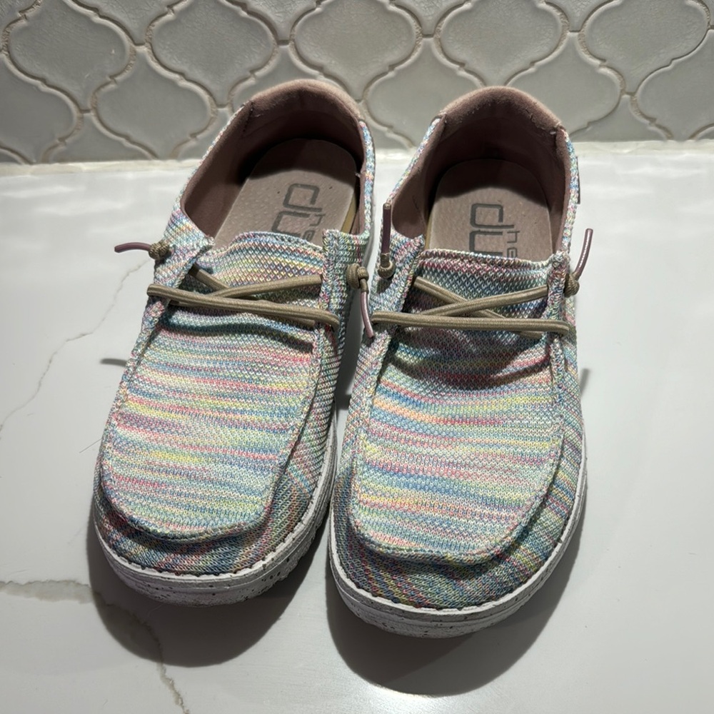 Hey Dude Multicolor Moccasin Shoes With Elastic Slip-On Design